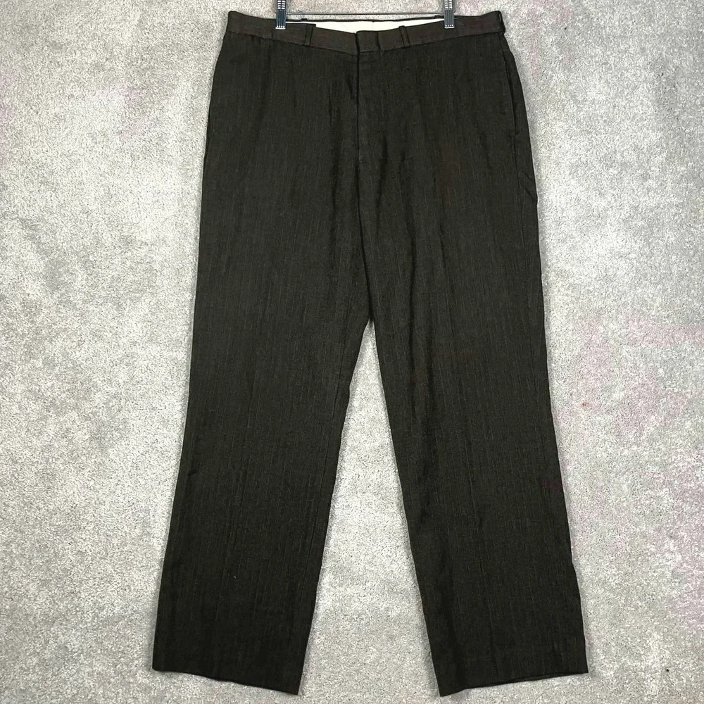 Polo Ralph Lauren Dress Pants Mens 36x32 Brown Herringbone Viscose Flat Front